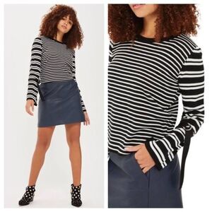 TOPSHOP Striped Bell Sleeve Buckle Pullover Sweater Size 4